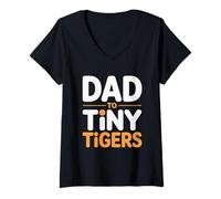 Donna Dad To Tiny Tigers Maglietta con Collo a V