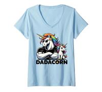Donna Dadacorn Unicorn Dad And Baby Unicorn, Festa del papà Dadacorn Maglietta con Collo a V