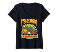 Donna Dadasaurus Stegosaurus Dinosaur Dad Dinosaurs Lover Fathers Maglietta con Collo a V