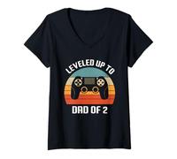 Donna Daddy Again Leveled Up to Dad of 2 Gamer Controller Design Maglietta con Collo a V