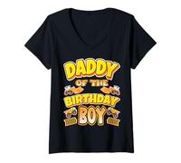 Donna Daddy of The Birthday Boy Construction Worker Festa di Compleanno Maglietta con Collo a V