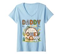 Donna Daddy of The Wild One - Giungla Safari per Il Primo Compleanno Maglietta con Collo a V