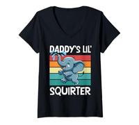 Donna Daddy's Lil' Squirter Citazione divertente Carino Baby Elephant Lovers Maglietta con Collo a V