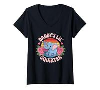 Donna Daddy's Lil' Squirter Elefante Ironia divertente Fun Maglietta con Collo a V