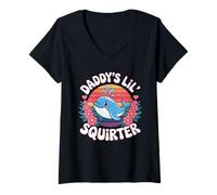 Donna Daddy's Lil' Squirter Umorismo sulle balene Divertimento Maglietta con Collo a V