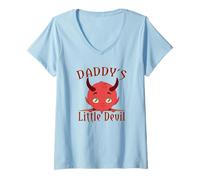 Donna Daddy's Little Devil - Diavolo per Bambini, Motivo: Cartone Animato Maglietta con Collo a V