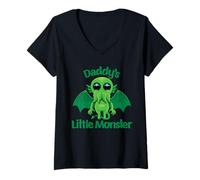 Donna Daddy's Little Monster Cute Baby Sea Creature per Bambini Maglietta con Collo a V