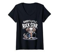 Donna Daddy's Little Rock Star Puppy Microfono Abbigliamento Maglietta con Collo a V