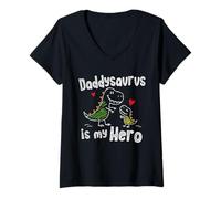 Donna Daddysaurus è Il Mio Eroe Cute Doodle Kids Dad Dino Lovers Maglietta con Collo a V