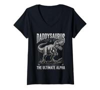 Donna Daddysaurus Rex Funny Dinosaur Dad Father's Ultimate Alpha Maglietta con Collo a V
