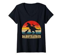 Donna Daddysaurus T Rex Dinosaur Dad Papa Saurus Family Matching Maglietta con Collo a V