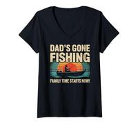 Donna Dad's Gone Fishing - Divertente tempo famiglia Pesca Padre Papà Maglietta con Collo a V