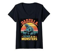Donna Dadzilla - Padre dei Mostri Vintage Graphic Design Maglietta con Collo a V