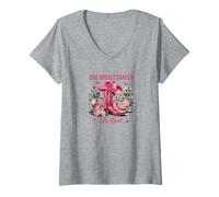 Donna dai al Cancro al Seno la consapevolezza del Nastro Rosa Occidentale Maglietta con Collo a V