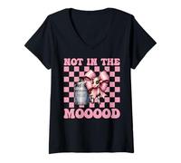 Donna Dairy Farmer Mucca Latteria Agricoltura Ragazza Mamma Non in The Mooood! Maglietta con Collo a V