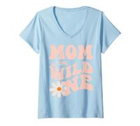 Donna Daisy Birthday Mom Wild One Boho Daisy, abbinamento per il primo compleanno Maglietta con Collo a V