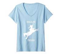 Donna Dallas Texas Bucking Bronco Cavallo e Cowboy Design Maglietta con Collo a V