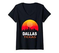 Donna Dallas Texas Vintage Sunset Retro City State USA Maglietta con Collo a V