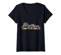 Donna Dallas Tie Dye Vintage Inspired 60s 70s Throwback Retro Vibe Maglietta con Collo a V