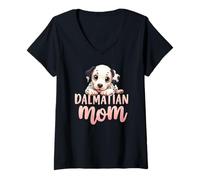 Donna Dalmata Mamma Cane Dalmata Mamma Carino Cucciolo Maglietta con Collo a V