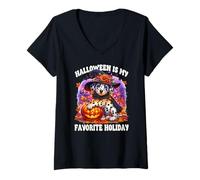 Donna Dalmatian Halloween Is My Favorite Holiday for Puppy Lover Maglietta con Collo a V