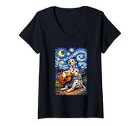 Donna Dalmatian Playing Guitar Whimsical Art Dog Music Camping Maglietta con Collo a V