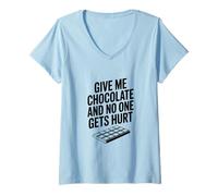 Donna Dammi Cioccolato e Nessuno Si Fa Male Maglietta con Collo a V