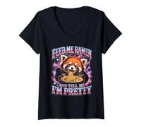 Donna Dammi del Ramen e dimmi Che Sono Un Bel Panda Rosso Maglietta con Collo a V