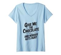 Donna Dammi Il Cioccolato e Nessuno Si Fa Male Maglietta con Collo a V
