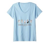 Donna Dances with Mucche Funny Farm Animal Party Design Maglietta con Collo a V