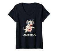 Donna Dancing Mow Music DJ Good Mooh Mood Design Maglietta con Collo a V