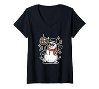 Donna Dancing Snowman Disco Natale Maglietta con Collo a V