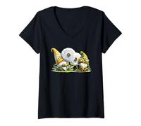 Donna Dandelion Flower Graphic For Women With Funny Garden Gnomes Maglietta con Collo a V
