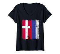 Donna Danimarca Russia Half Flag Maglia Russa Danese Maglietta con Collo a V