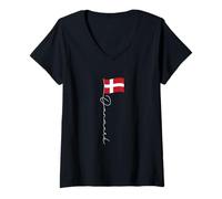 Donna Danimarca Signature Flag Pole - Elegante bandiera danese patriottica Maglietta con Collo a V