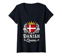 Donna Danish Queen Denmark Flag Proud Danish Woman Maglietta con Collo a V
