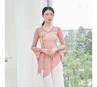 Donna Danza Formazione Top Rete Trasparente Camicia Lato Spacco Hanfu Costumi