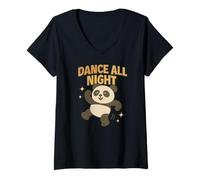 Donna Danza Tutta la Notte Dancing Panda Carino Maglietta con Collo a V