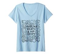 Donna Darbuka Beats - Hip Drops - Vibrazioni di Danza del Ventre Maglietta con Collo a V