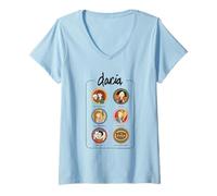 Donna Daria Vintage Character Chart Retro Cartoon Maglietta con Collo a V