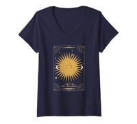 Donna Dark Academia Estetica Tarocchi Estetici Sole e Luna Nuvole Maglietta con Collo a V