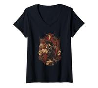 Donna Dark Academia Witch Reading Book Gothic Library Maglietta con Collo a V