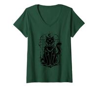Donna Dark Cat Mystical Feline Maglietta con Collo a V