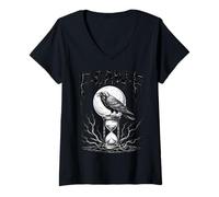 Donna Dark Gothic F-Caw-F Nero Corvo Luna Spettrale Halloween Maglietta con Collo a V