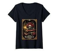 Donna Dark Romance Reader Skull Floral Books Art Maglietta con Collo a V