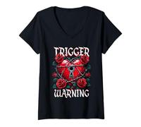 Donna Dark Romance Romanzo Nero Booktok Trigger Warning Maglietta con Collo a V