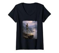 Donna Dark Surreal Art Death Pissing Skeleton Gothic Weird Humor Maglietta con Collo a V