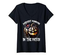 Donna Darkest Pumpkin in The Patch for Goth Mom Floral Halloween Maglietta con Collo a V