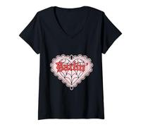 Donna Darlin' Goth Dark Vintage Romance Lace Spiderwebs Cuore Maglietta con Collo a V