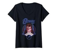 Donna David Bowie - Lampo Blu Maglietta con Collo a V